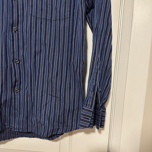 Harry Rosen Men’s Blue Pinstripe 100% Cotton Button Down Shirt Size Large - Picture 2 of 10